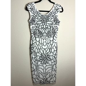 Adrianna Papell NWT Women's Ivory Black Beaded Floral Sleeveless Dress Size 6